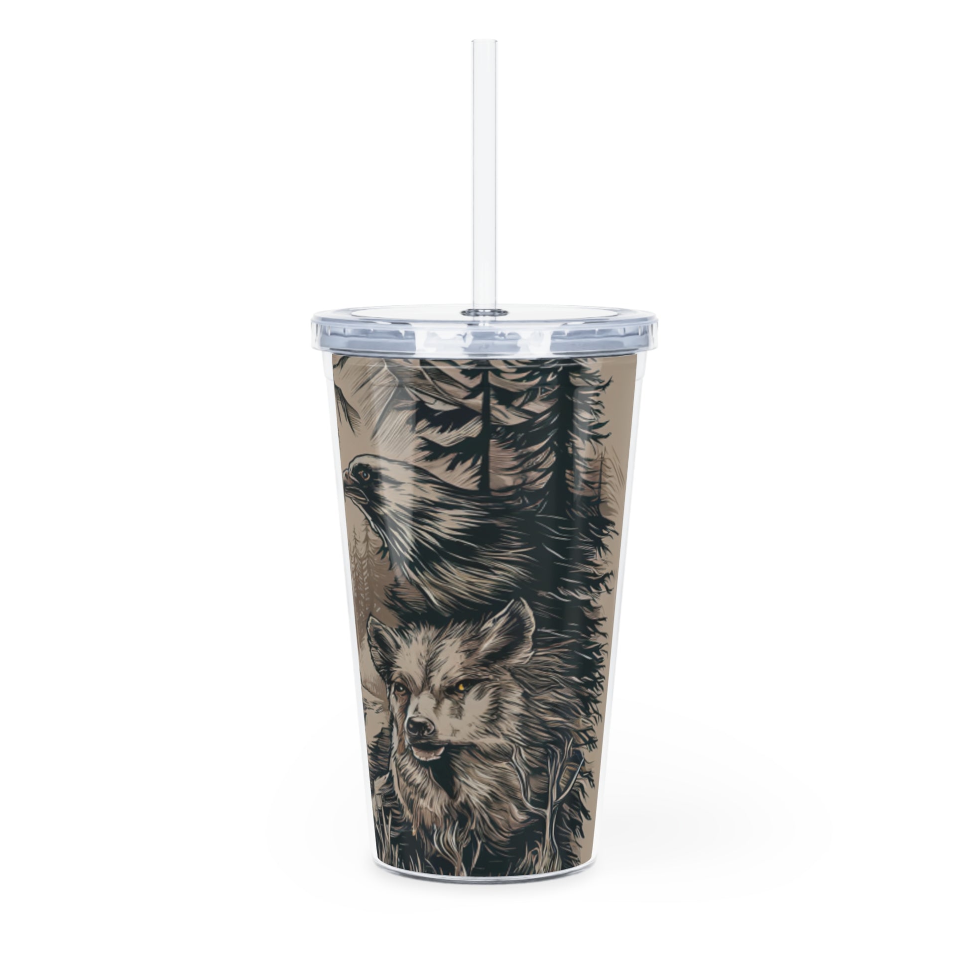 Wildlife Illustration Plastic Tumbler with Straw Printify