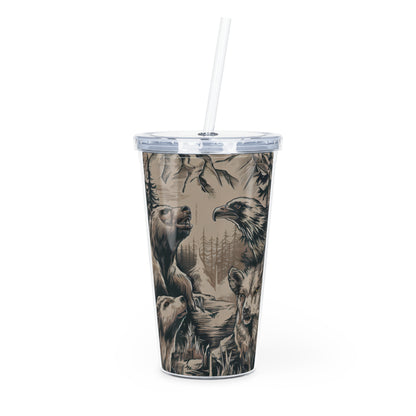 Wildlife Illustration Plastic Tumbler with Straw Printify