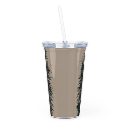 Wildlife Illustration Plastic Tumbler with Straw Printify