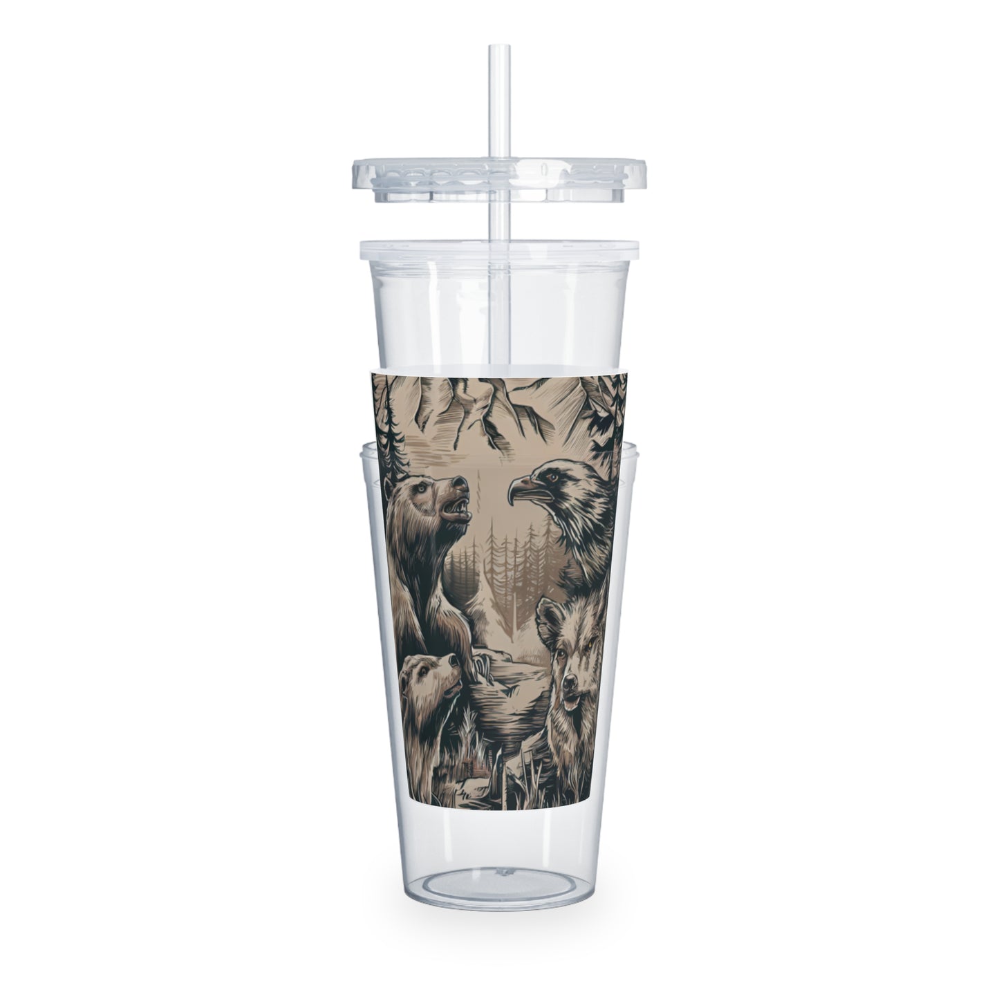 Wildlife Illustration Plastic Tumbler with Straw Printify