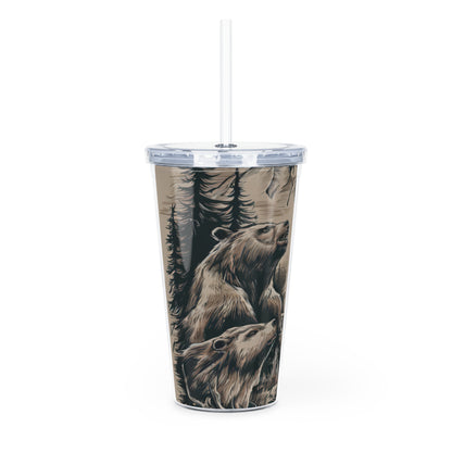 Wildlife Illustration Plastic Tumbler with Straw Printify